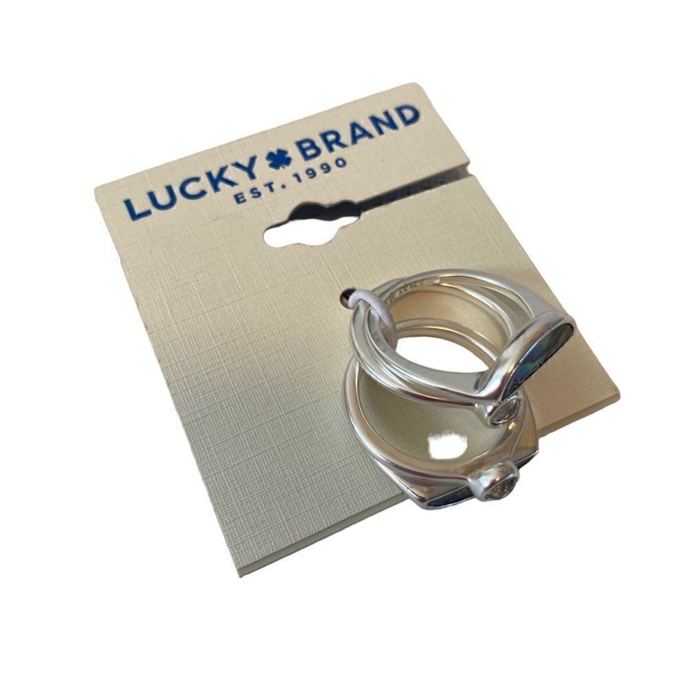 Stack Set Stone Matte Silver Ring Set w/ Faux Abalone - Picture 2 of 5